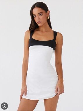 Peppermayo Black & White Square Neck Mini Dress